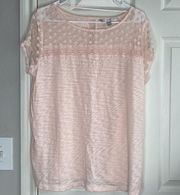 Lauren Conrad Women’s Cap-sleeve Soft Cotton Tee 
Crocheted Detail Pink