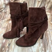 Dark Brown Chap Tassel Boots Size 38.5