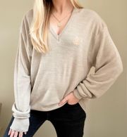 Vintage  Lacoste Embroidered Crest V-neck Sweater in Oatmeal Beige