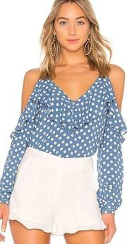 L'Academie The Paisley Cut Outs Blouse in Blue Dot Sz XS