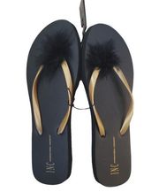 INC International Concepts Women's 8/9 Black Gold Flip Flop Slippers