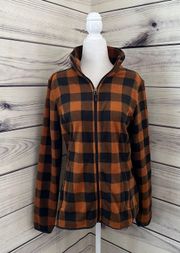 Fall Orange & Black Plaid Full Zip Fleece Jacket