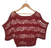 Womens S Crochet Sweater Dolman Short Sleeve Open Knit Boho Pullover Burgundy