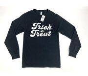 Trick Or Treat Spell Out Women’s Halloween Black White Long Sleeve T-Shirt