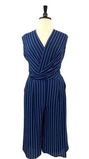 Maggy London Navy White Pinstripe Surplice Crop Jumpsuit Women's Size 14W Plus