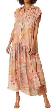 MISA Los Angeles Laura Geo Print Chiffon Shirtdress in Disco Matrix Size M NWT