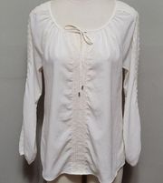 St. Tropez white crochet trim peasant  blouse size small