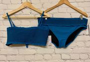 Women’s Smocked Bandeau & Hipster Bikini Size L & XL Teal Gloss NWT