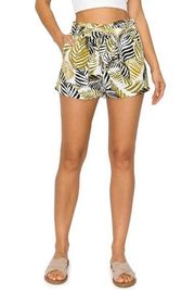 Self Tie Waist Paperbag Shorts Leaf Print