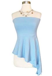 SUSANA MONACO Strapless Top Asymmetrical Light Blue Spa Jersey Knit Blouse XS