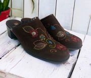 Brighton Fiona Brown Embroidered Slip On Mules 8 EUC