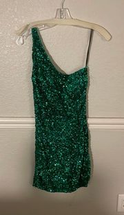 Emerald Green Sequenced  Dress One Shoulder