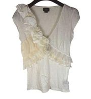 Anthro Deletta Womens Ruffled Floral Layered Cream Size XS CottageCore Fairy