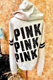 Pink by Victoria’s Secret Sequin Gray and Black Zip Up Hoodie, Womens Large EUC