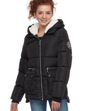 Madden Girl NYC Hooded Black Puffer Coat