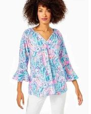 Lily Pulitzer Willia Flounce Boho Top Womens XS Multicolor Artsy Flutter Sleeve