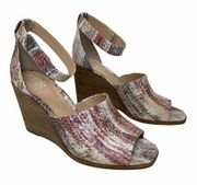 Vince Camuto Deedriana Pink Leather Snake Print Wedge Ankle Strap Sandals US 8.5