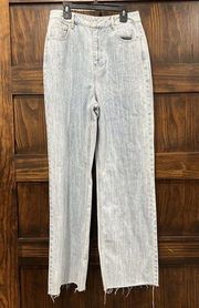 Emory Park Pants Women Size Small Blue Jean Wide Leg Raw Hem 26 Inch Waist