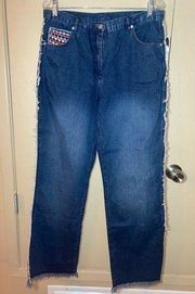 Carole Little Sport jeans with side fringe & crochet pockets-size 14 - NWT