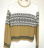 Vintage Arizona Jean Co. Womens Cowl Neck Geometric  Cream White Design Sweater