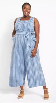 NWOT LANE BRYANT Square-Neck Belted Cropped Jumpsuit SZ-18