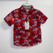 NWT $32  Red American Flag Print Button Down S(4)