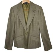 Linda Allard Ellen Tracy Wool Cashmere Blazer Olive Green Herringbone, size 2