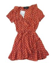 NWT Realisation Valentina in Rust Spot Polka Dot Silk Mini Wrap Dress M $180