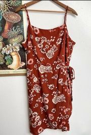 Floral Summer Spaghetti Strap Knee Length Wrap Dress XXL in Rust