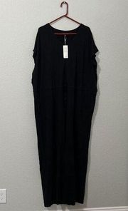 $198 Eileen Fisher Women's Black Drawstring Ankle Wide-Leg Jumpsuit Size 3X