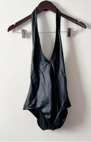 American Apparel Deep V-neck Faux Leather Sleeveless Bodysuit Size XS