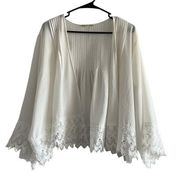 Gianni Bini Shirt Womens Small Open Front Sheer Lace Hems White