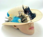 Diane Feathersmith Hat Vintage blue Feathers Races Derby Polo Cocktail teal