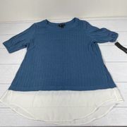 AB STUDIO Slate Blue Knit Sweater With Faux Undershirt Size XL NWT