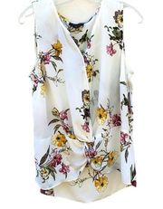 Thalia Sodi Womens Size Medium floral sleeveless wrap front blouse NWT