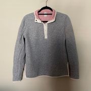 Light Grey and Pink Quilted Quarter Button Pullover