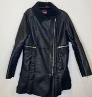 Vigoss Long Sleeve Long Length Faux Leather Jacket Asymmetric Zipper EUC Sz M