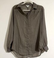 REISS Dotted metallic thread taupe button up blouse