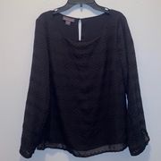 Covington Black Polka Dot Long Sleeve Keyhole Back Blouse