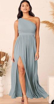 Dusty Blue One-Shoulder Maxi Dress