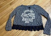 SUPER DRY Japan state long sleeve knit crochet hem top size small