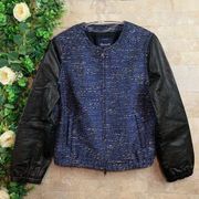 Madewell Genuine Leather Tweed Metallic Bomber Moto Jacket Blue Black Size Small