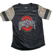 Nike  Shirt Womens Medium Grey Red Ohio State Short Sleeve Neck Tee Cotton Blend