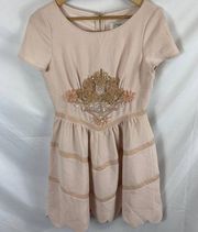 Badgley Mischka Mark & James Leather & Crepe Short Sleeve Fit Flare Dress size 6