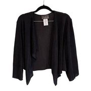 ALEX EVENINGS Cardigan XL Metallic Stretch Draped Open Front Long Sleeves Black