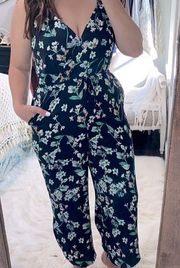 Tahari black floral pant jumpsuit; size 10