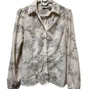 Covington Women size small blouse White Floral Embroidered Long Sleeve BP0303