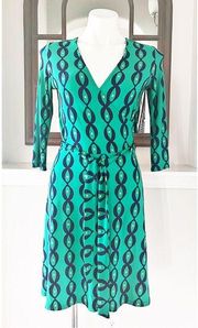 Leota High Modern Mini Wrap Dress, Vine Green Robins Egg Pattern, Size S