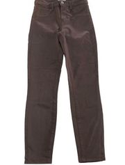 L'Agence Pants Womens 25 Brown Skinny Mid Rise Coated Ankle Stretch Cotton Blend