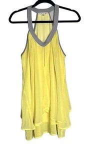 459-DOUBLE ZERO Grey and Yellow high neck mini dress